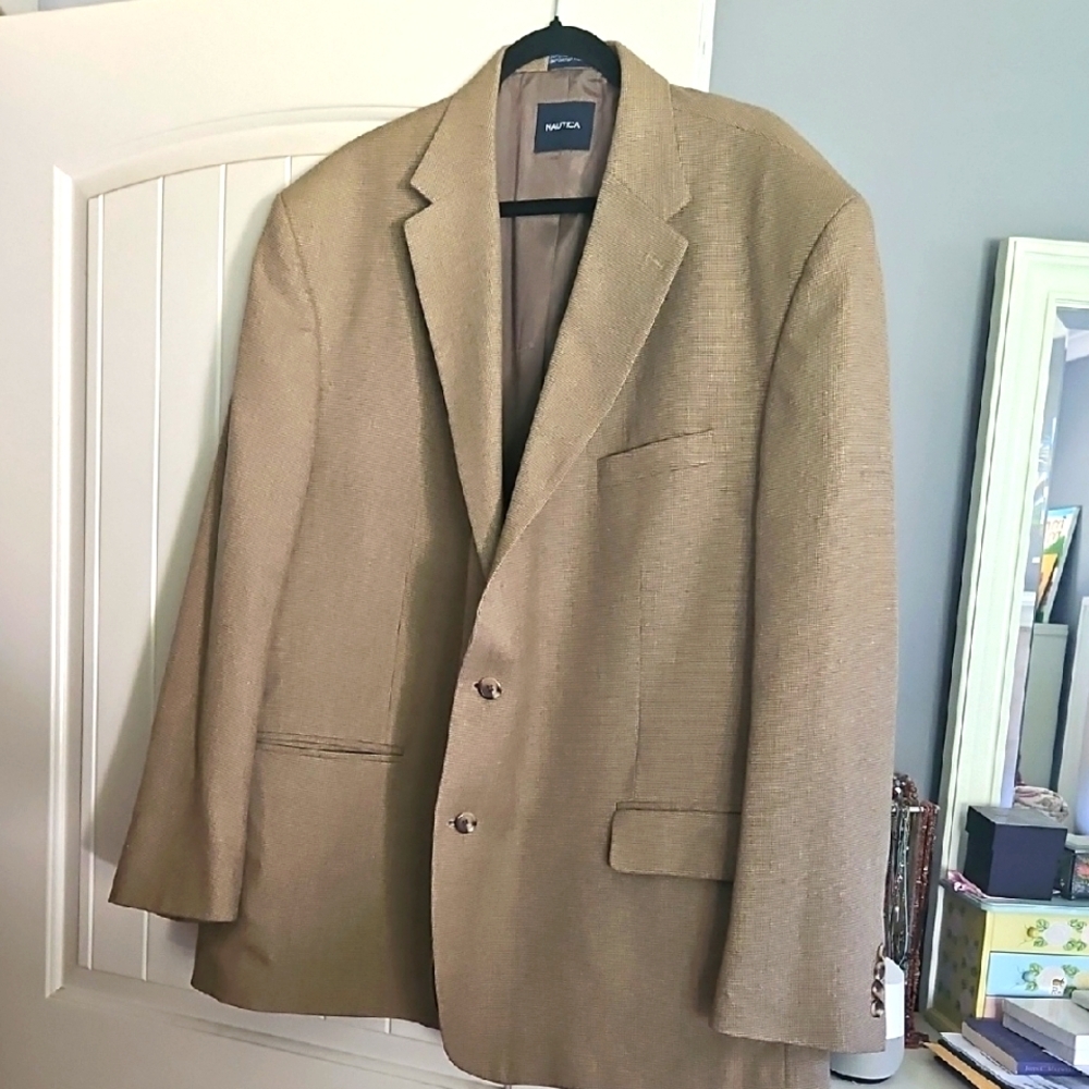 Nautica Men's Brown Tan Sport Coat Blazer Silk And Wool Size 56R